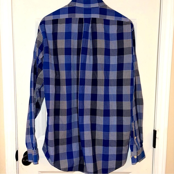 Brooks Brothers Shirt Mens Large Button Down Regent Blue Plaid Non Iron - Picture 2 of 5